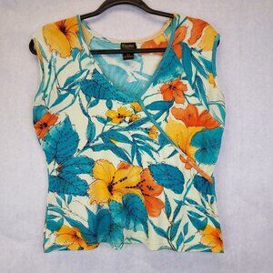 Cactus Beaded Top Women's L Sleeveless Faux Wrap Tropical Floral Bling Y2K Artsy